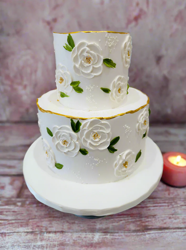Ivory Roses Cream Tiered Cake - Image 5