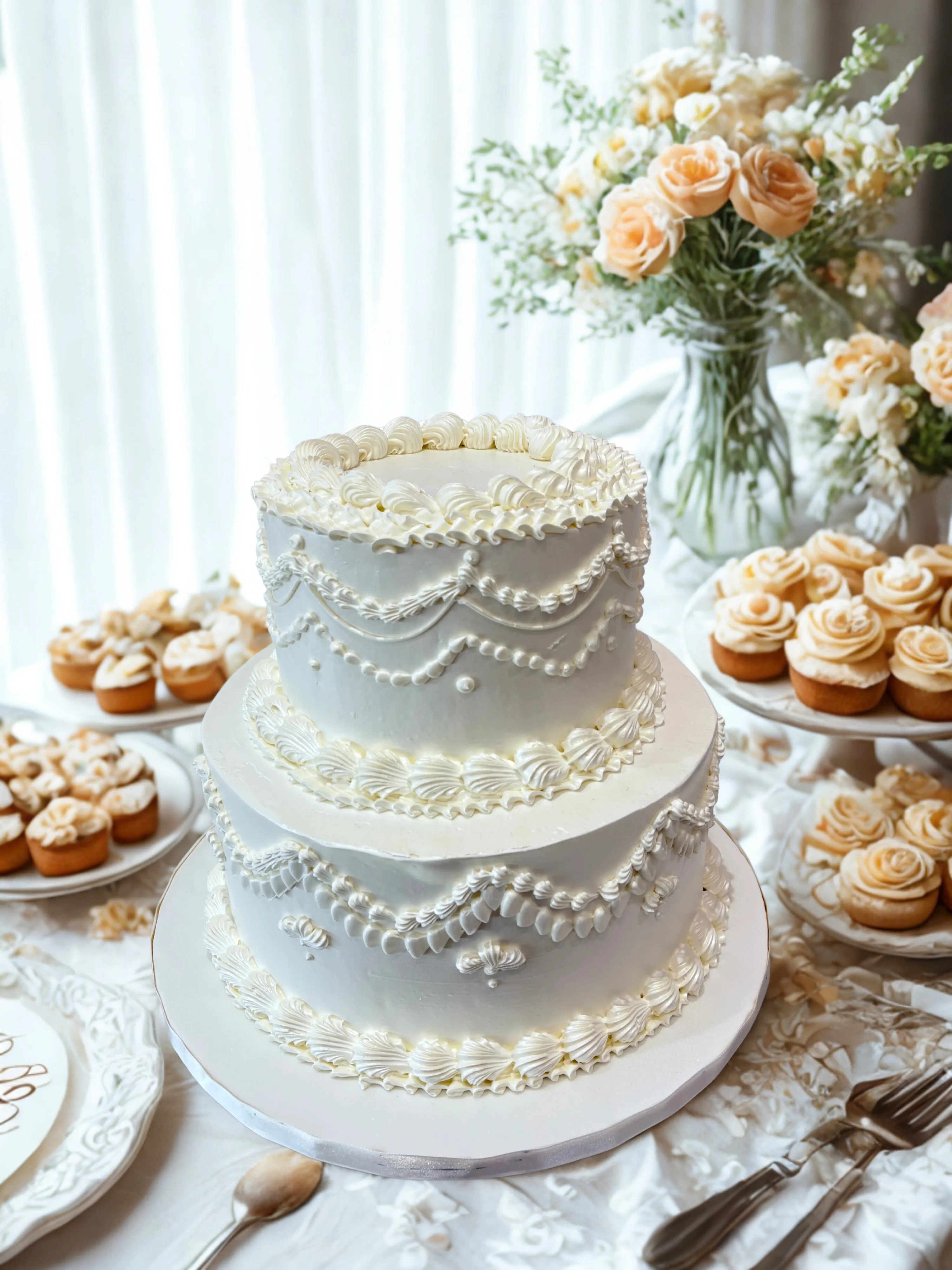Ivory Vintage Tiered Cake - Image 2