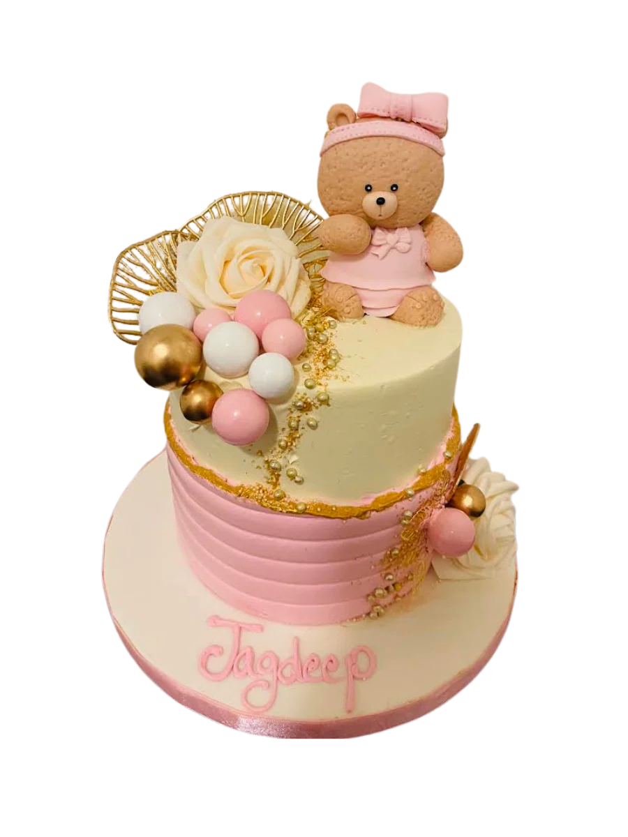 Jagdeep Pink Leaf Teddy Cake