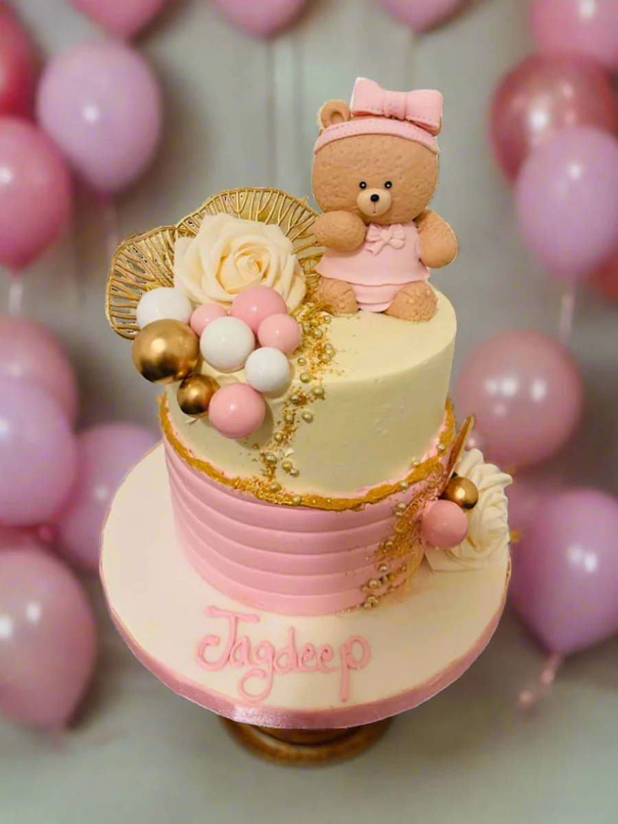 Jagdeep Pink Leaf Teddy Cake - Image 3