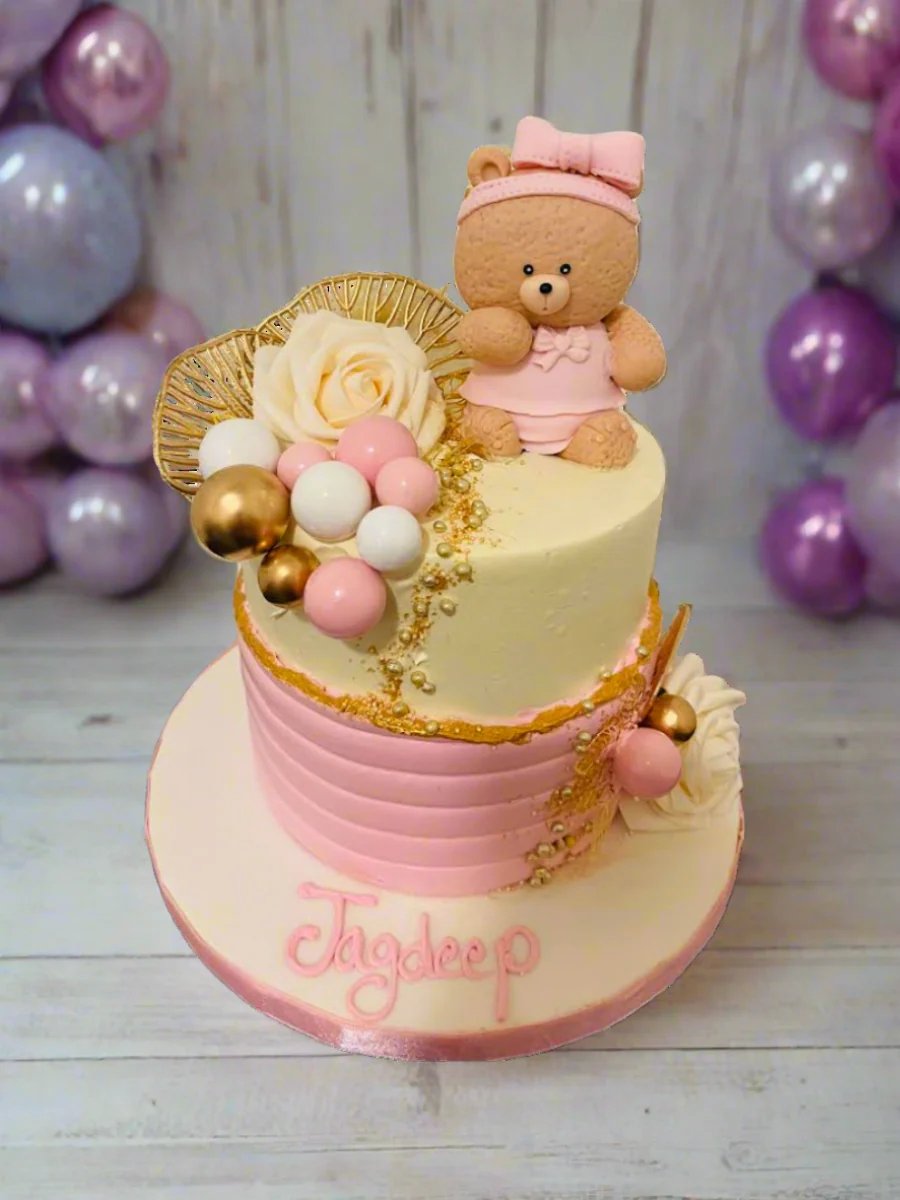 Jagdeep Pink Leaf Teddy Cake - Image 4