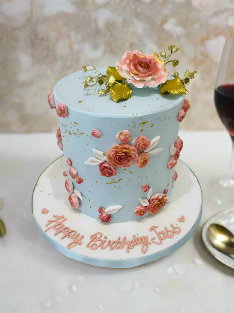 Jass Blue Floral Cake - Image 4