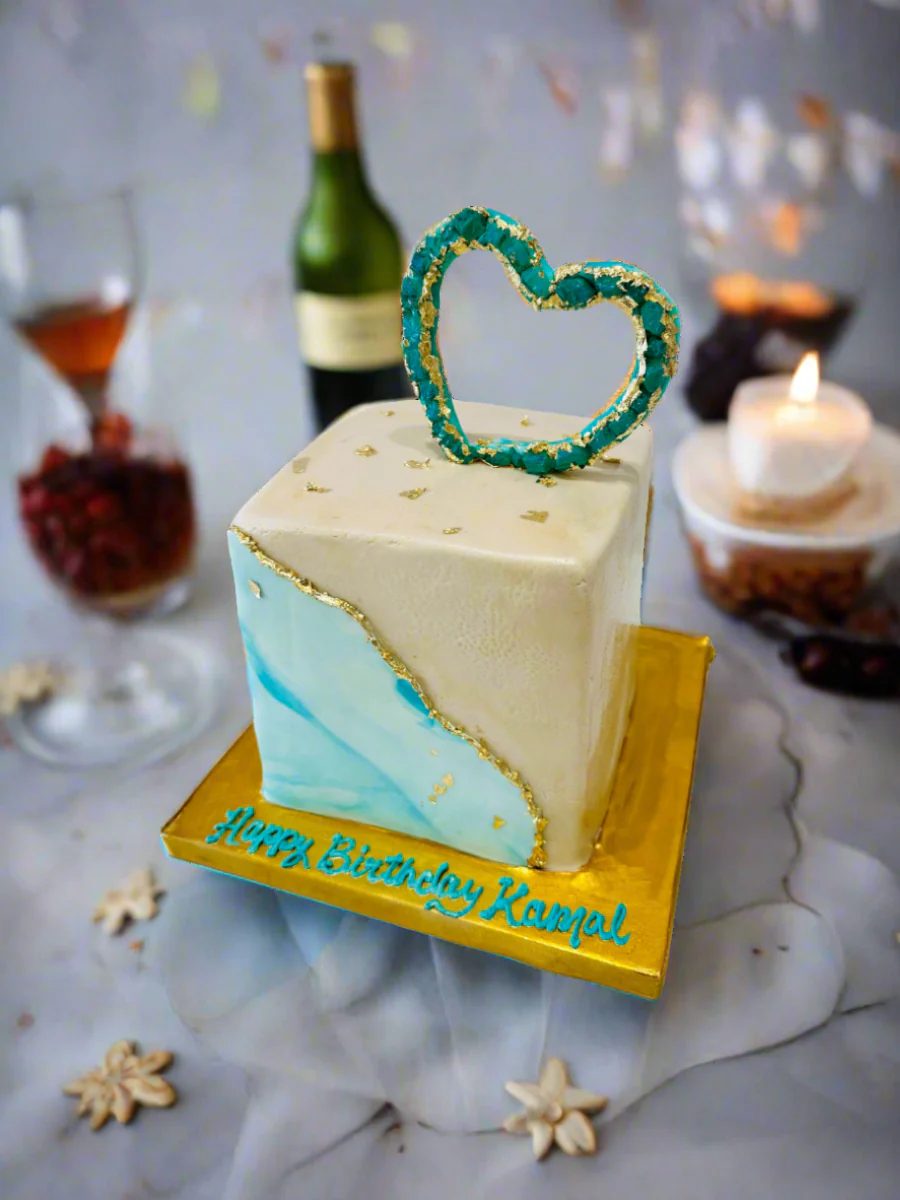 Kamal Heart Teal Fondant Cake - Image 2