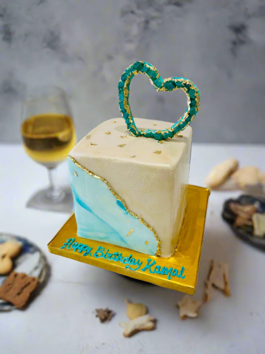 Kamal Heart Teal Fondant Cake - Image 3
