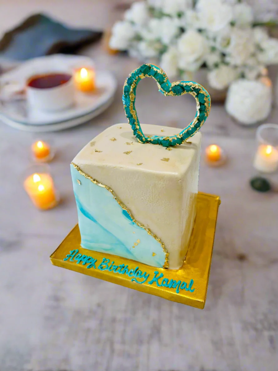 Kamal Heart Teal Fondant Cake - Image 4