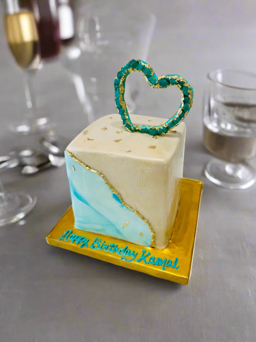 Kamal Heart Teal Fondant Cake - Image 5