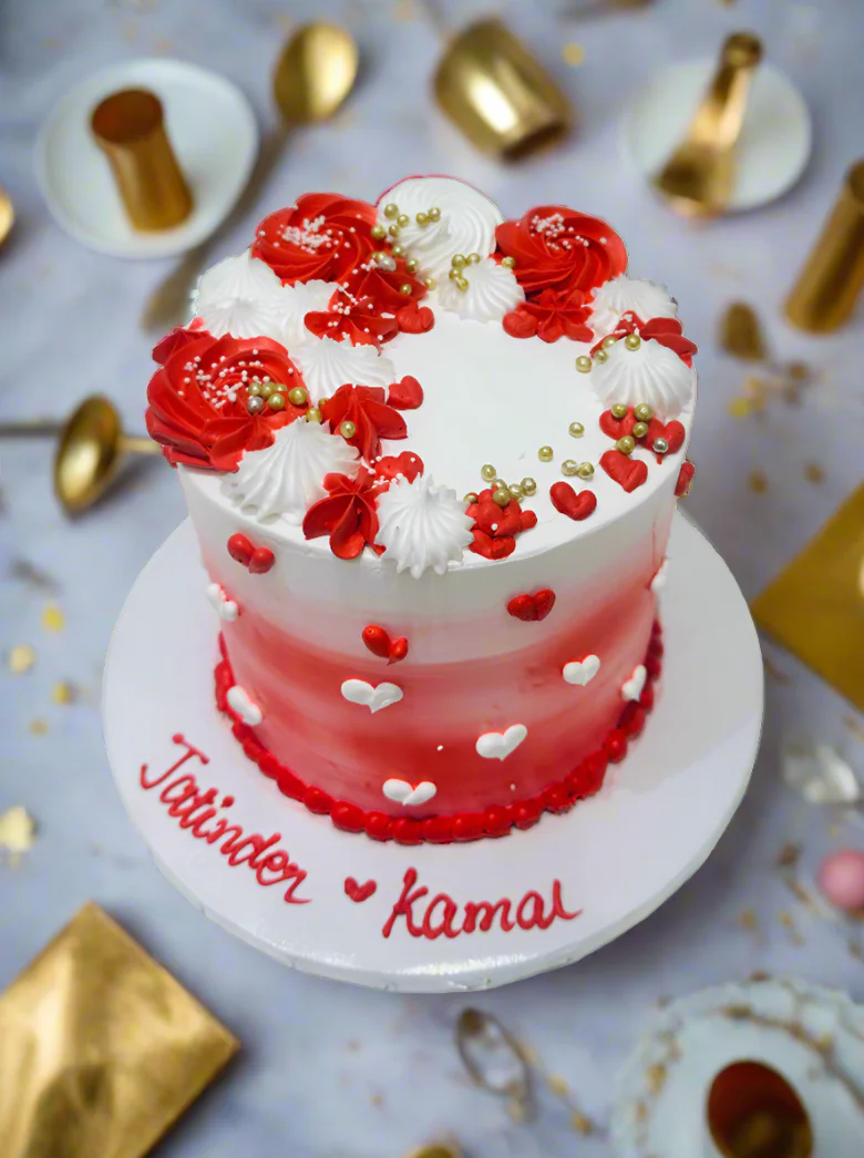 Kamal Red & White Cream Cake - Image 2