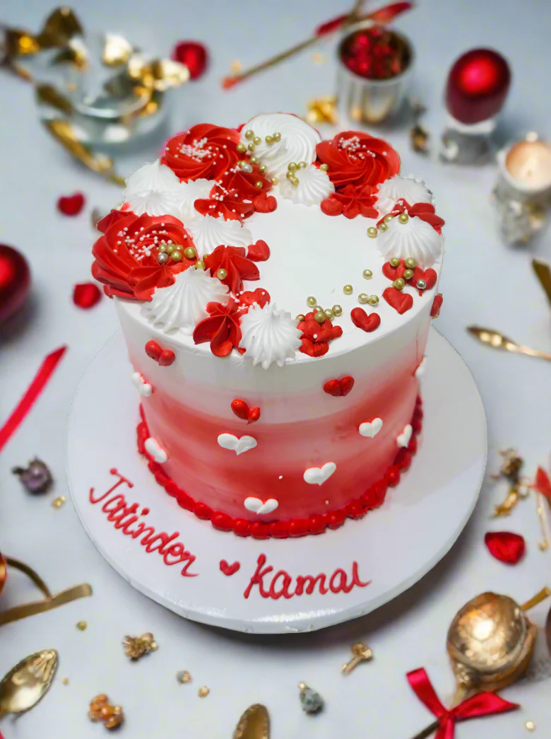 Kamal Red & White Cream Cake - Image 4