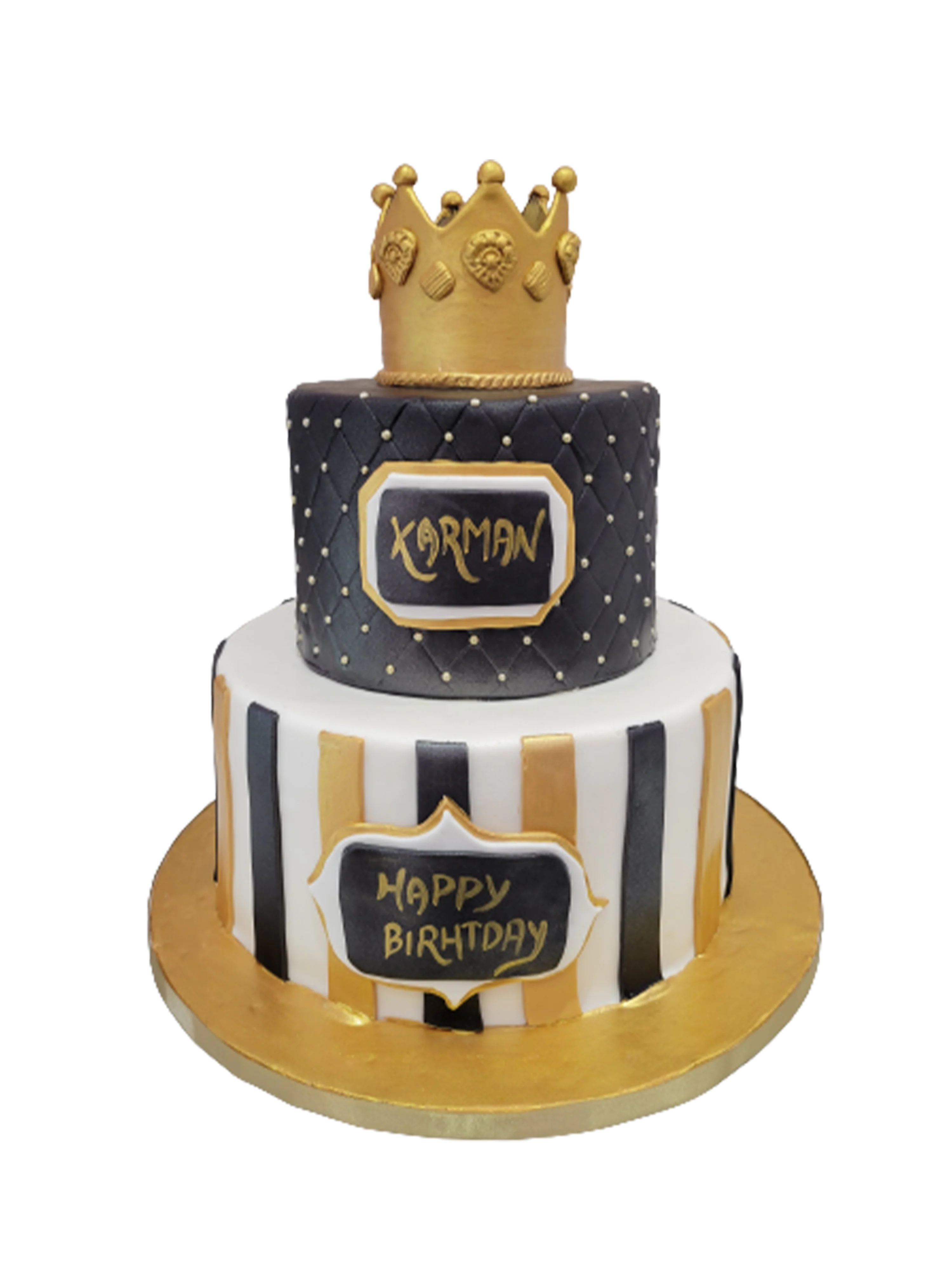 Karman Black & Gold Fondant Tiered Cake