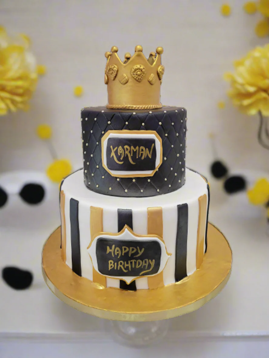 Karman Black & Gold Fondant Tiered Cake - Image 2