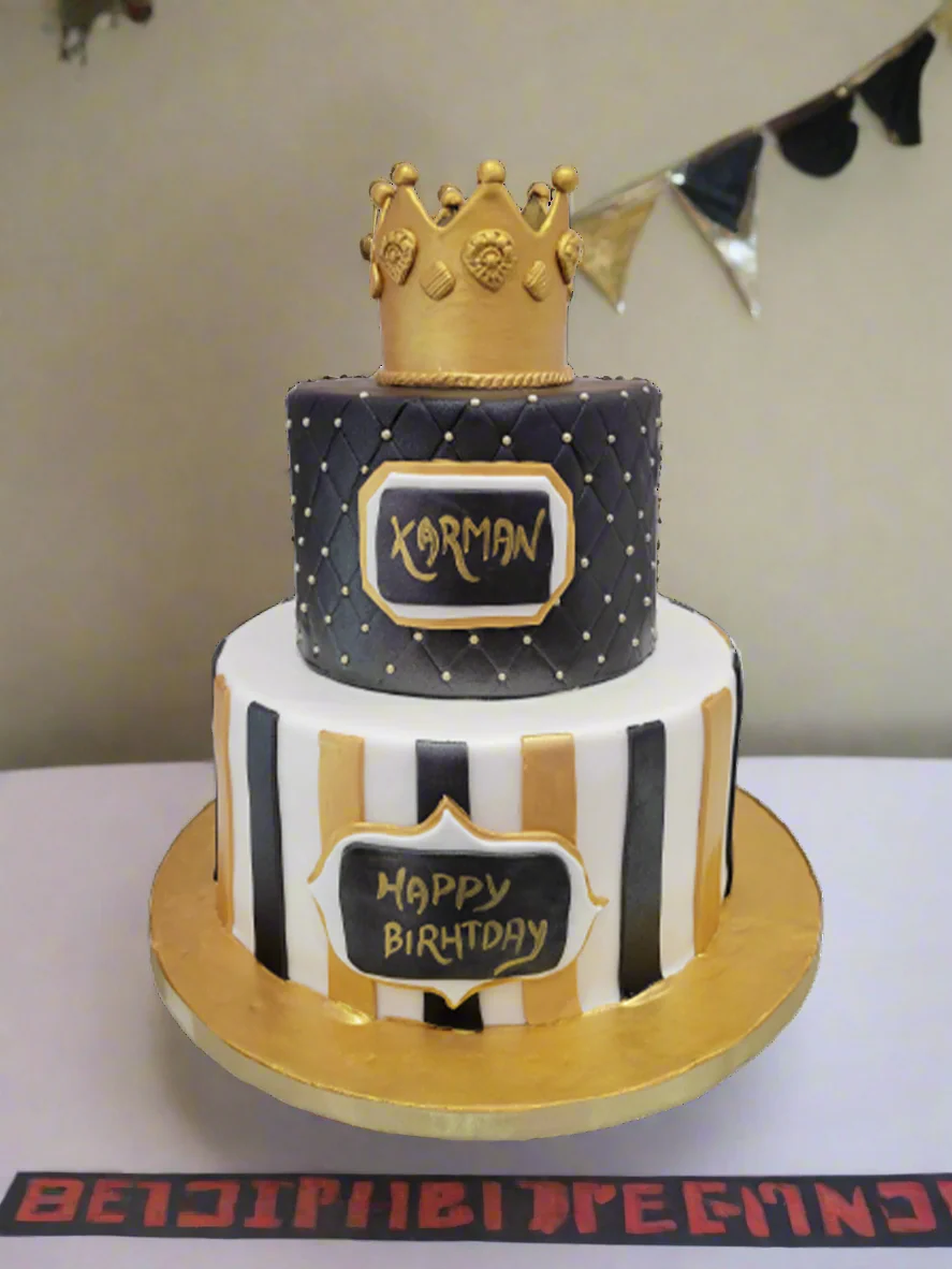 Karman Black & Gold Fondant Tiered Cake - Image 3
