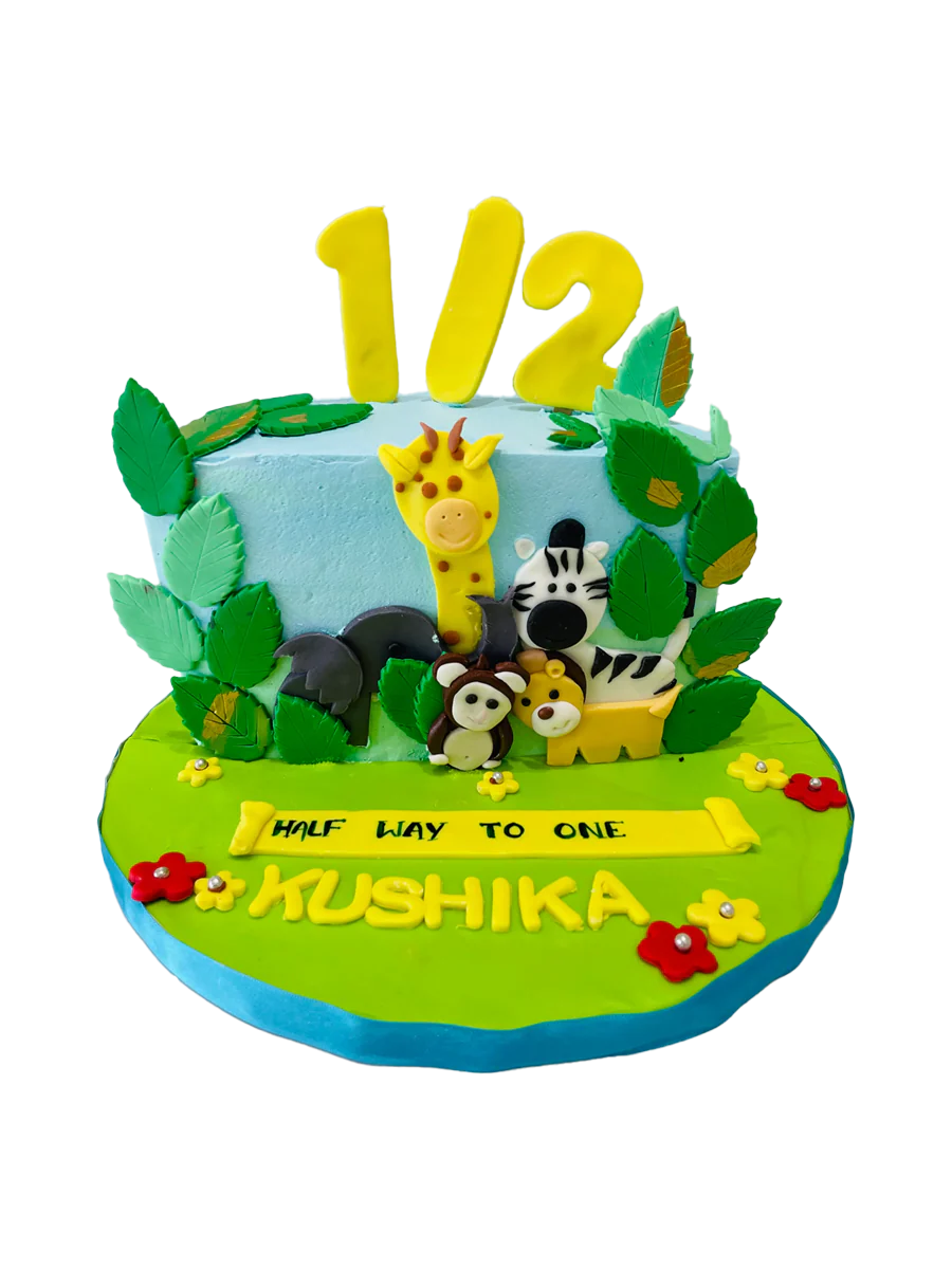 Kushika Jungle Theme Half Birthday Cake