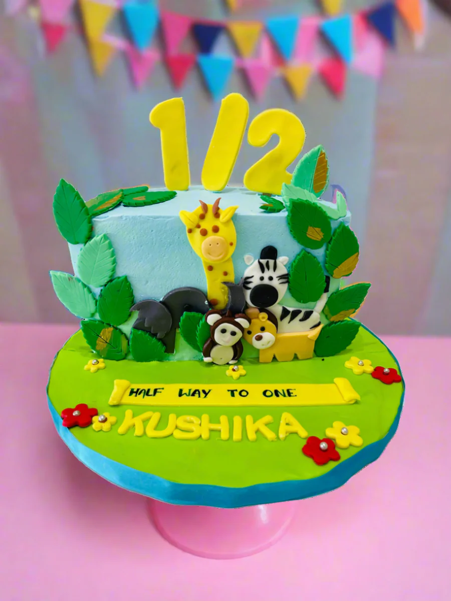 Kushika Jungle Theme Half Birthday Cake - Image 4