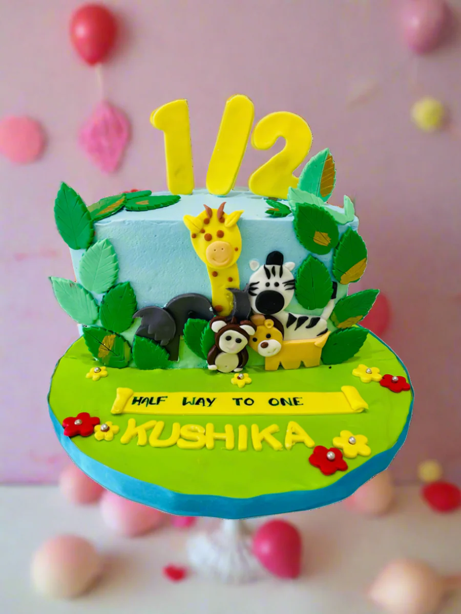 Kushika Jungle Theme Half Birthday Cake - Image 5