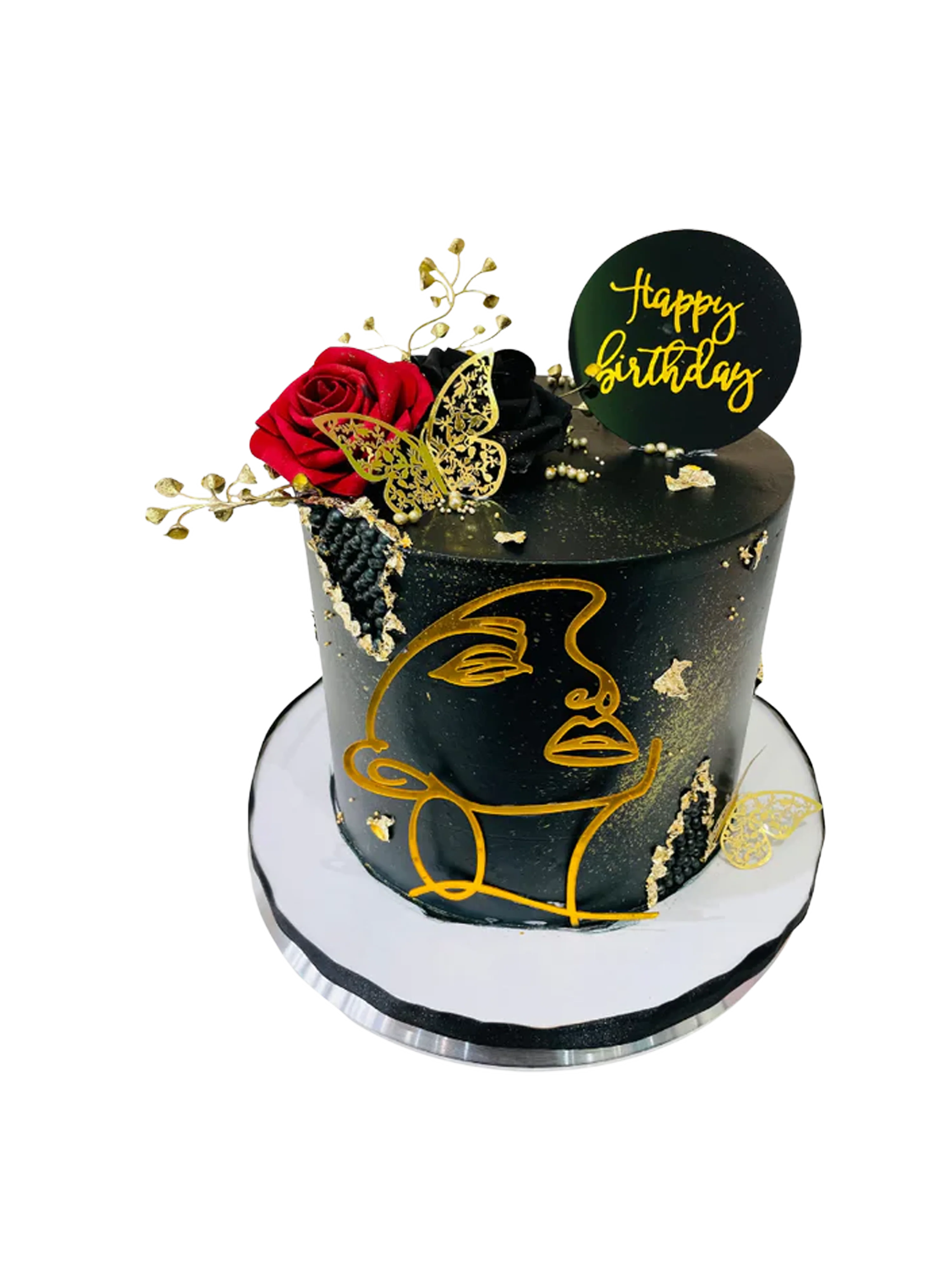 Lady Face Black & Gold Cream Cake