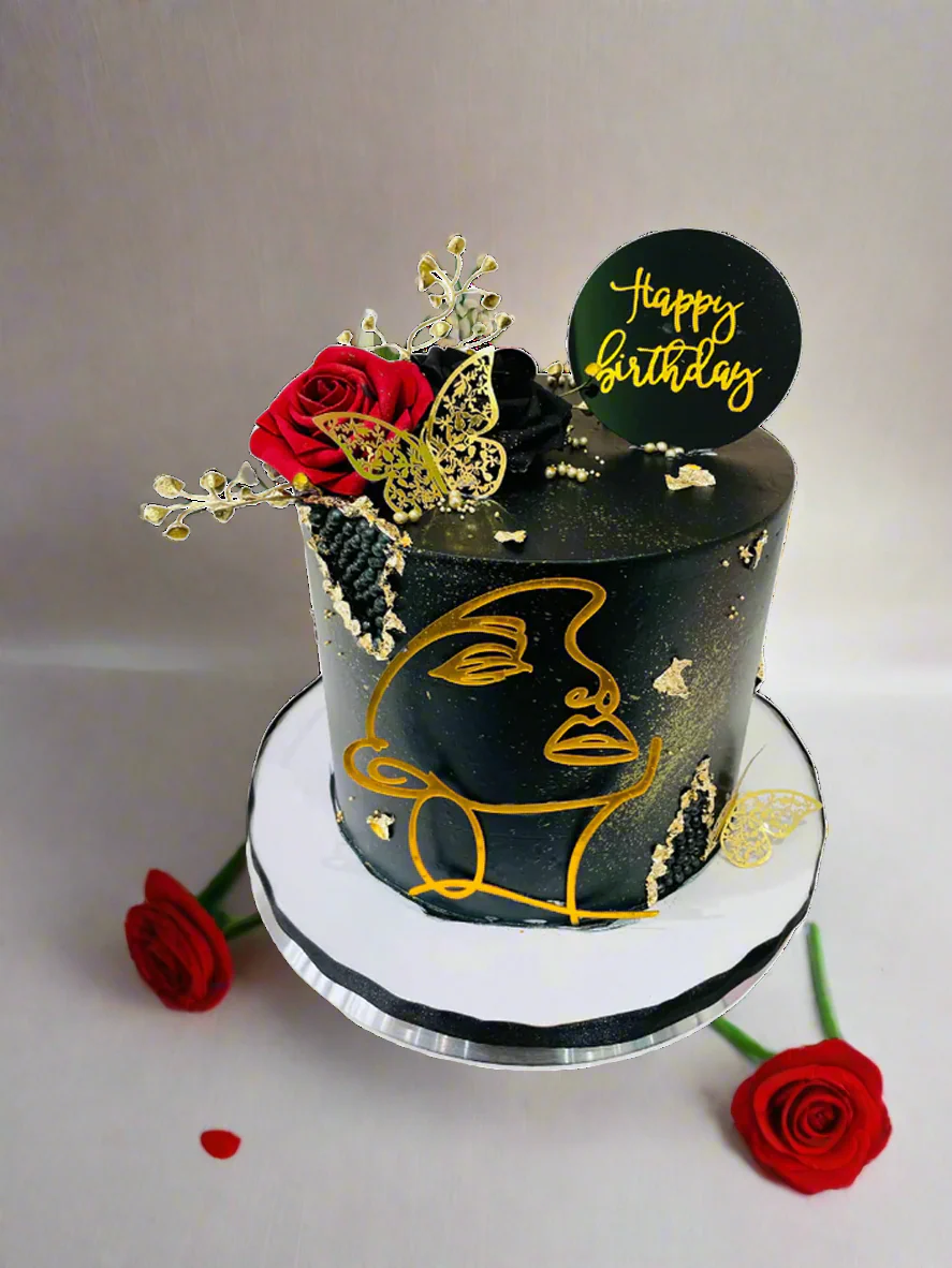 Lady Face Black & Gold Cream Cake - Image 2