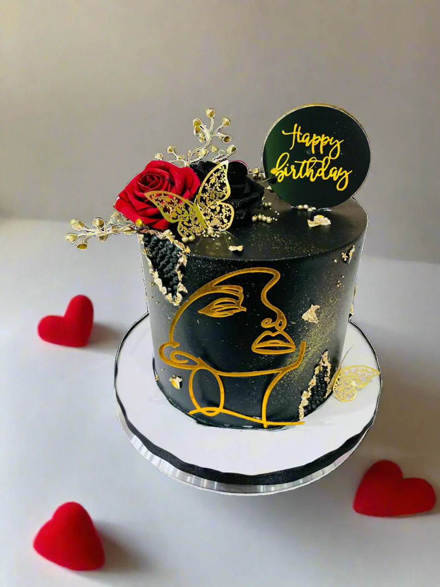 Lady Face Black & Gold Cream Cake - Image 3