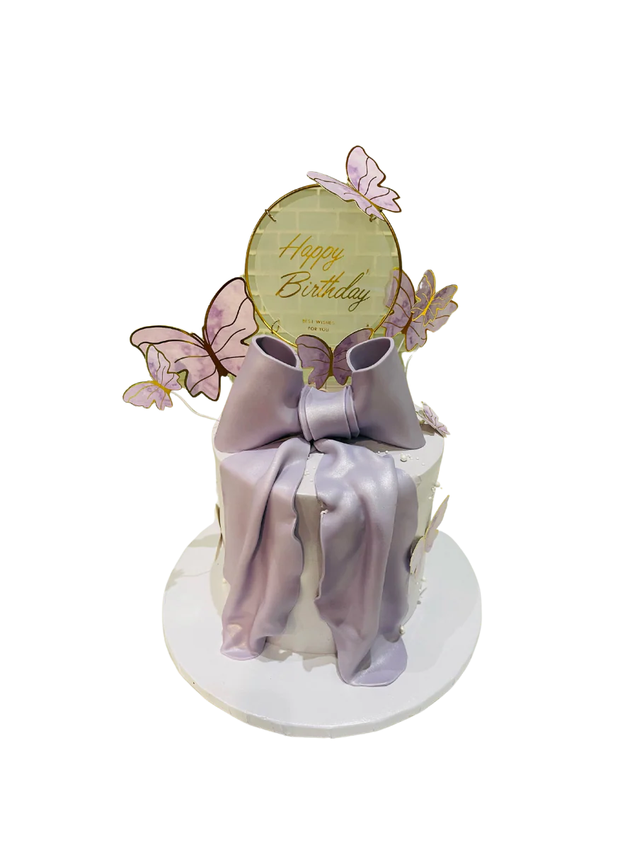 Lavender Bow Butterfly Cream Cake