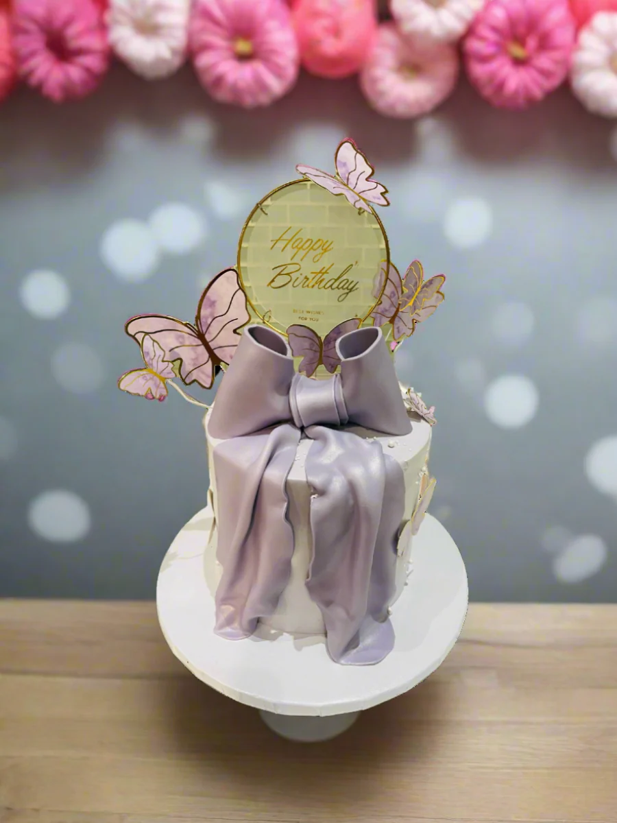Lavender Bow Butterfly Cream Cake - Image 5