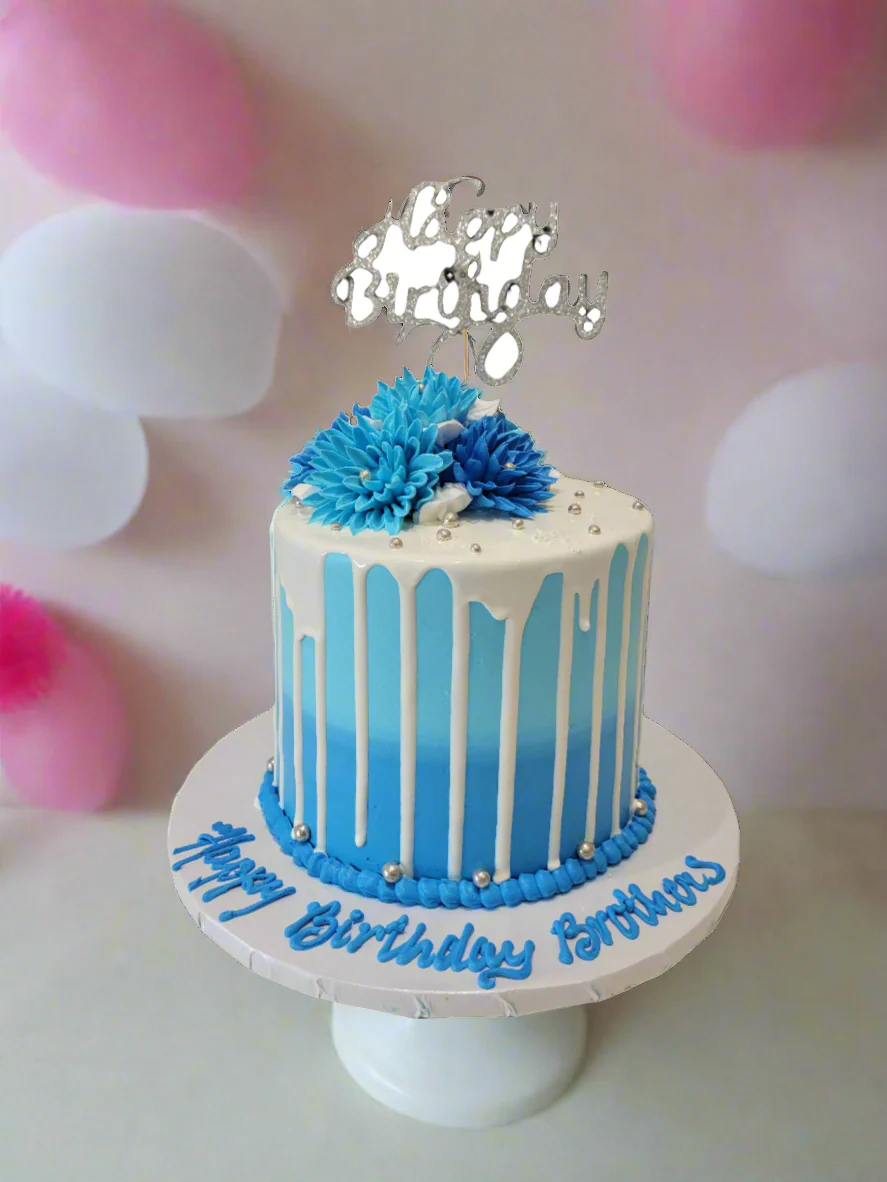 Leo Blue & White Birthday Cake - Image 2