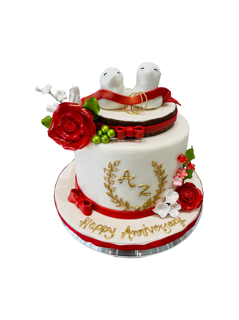 Love Birds Anniversary Fondant Cake