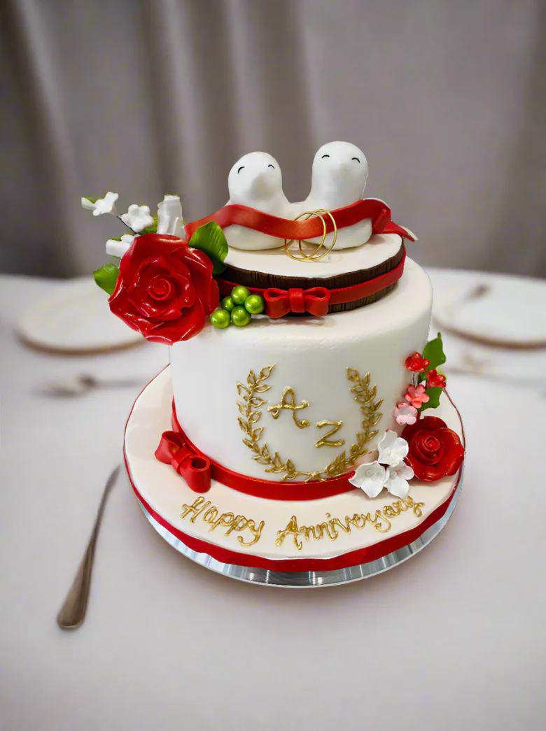 Love Birds Anniversary Fondant Cake - Image 3