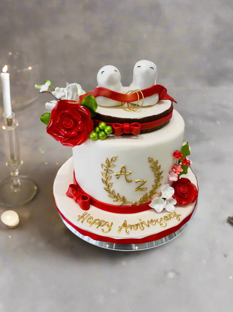 Love Birds Anniversary Fondant Cake - Image 4