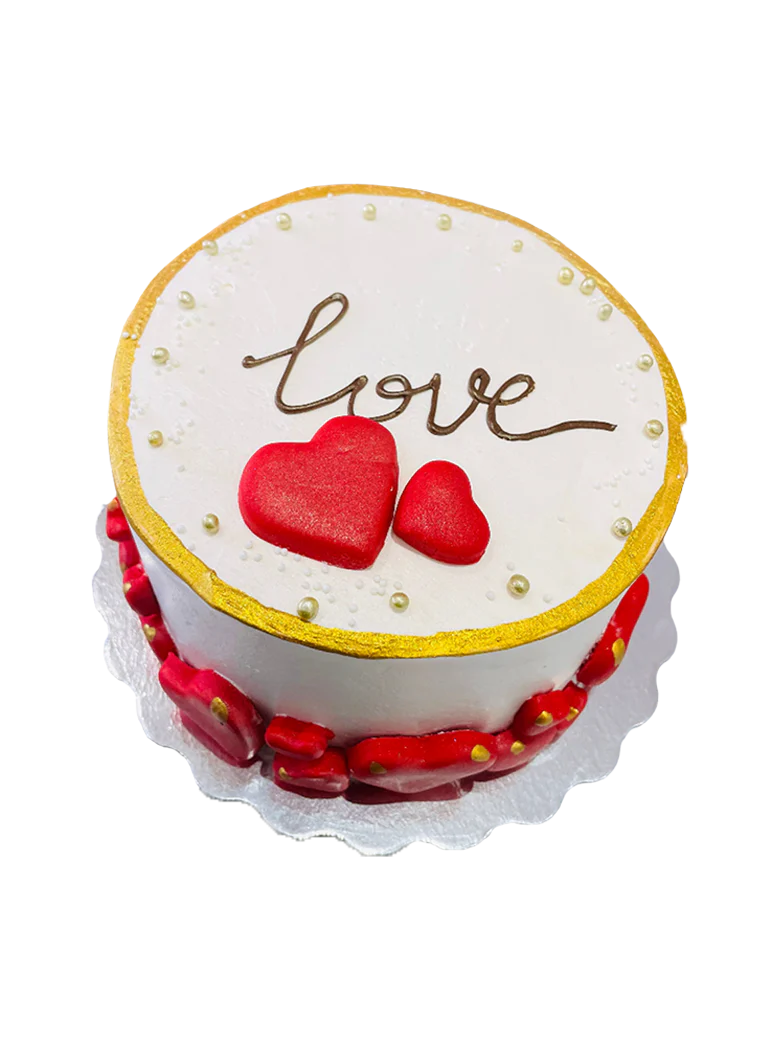 Love Fondant Red Hearts Cream Cake