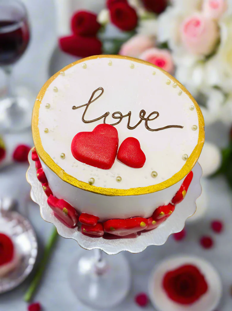 Love Fondant Red Hearts Cream Cake - Image 2