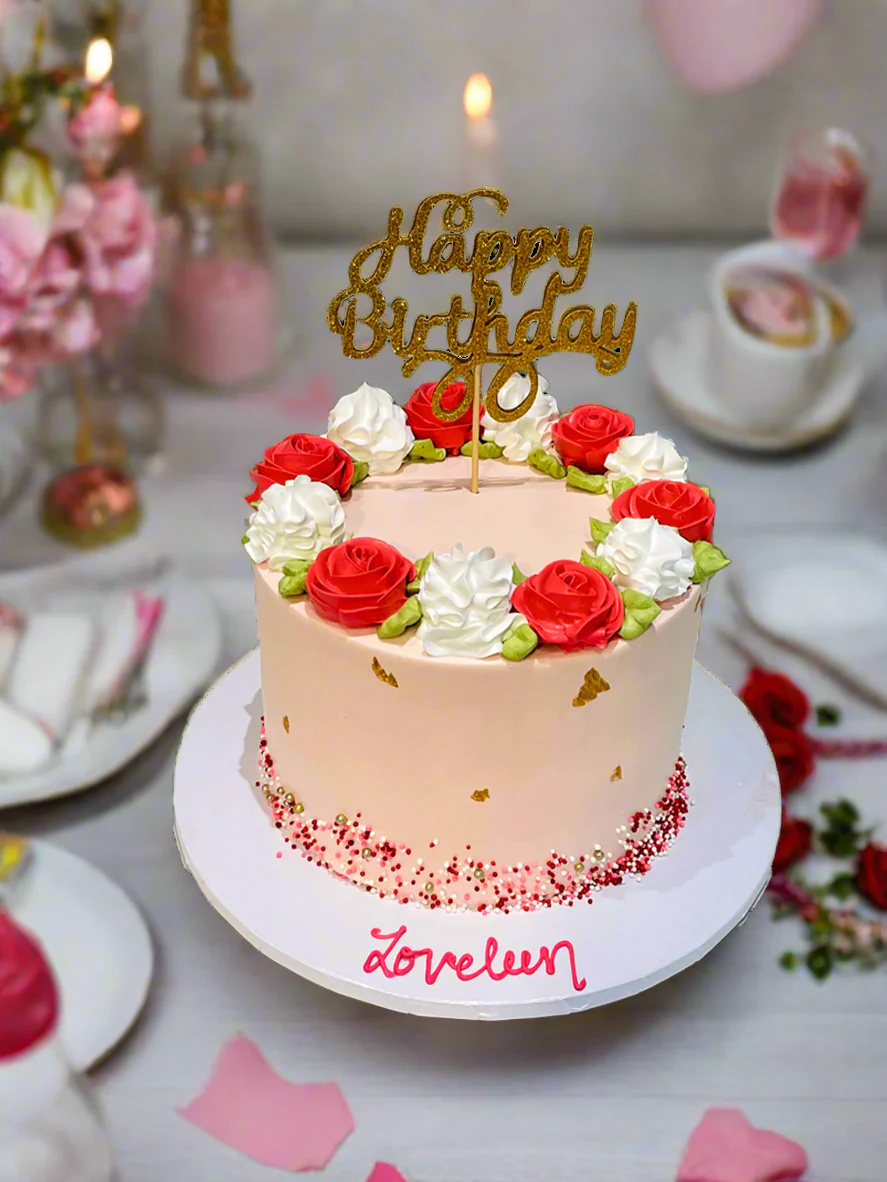 Loveleen Pink Flower Birthday Cake - Image 3