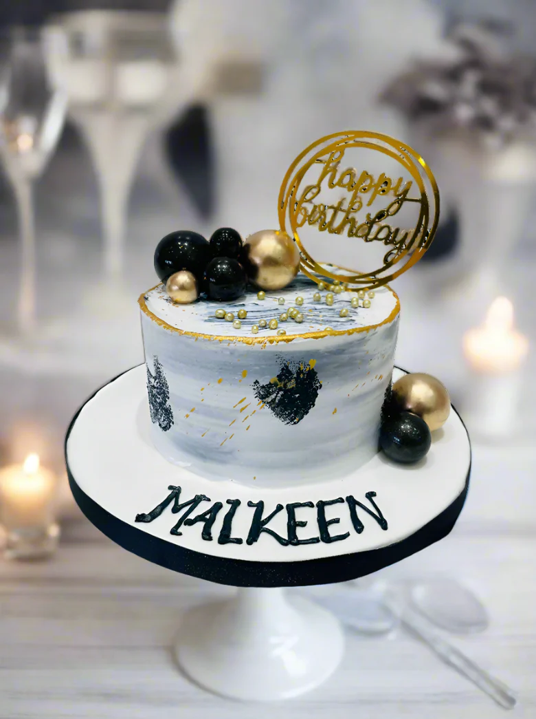 Malkeen Black & Gold Cream Cake - Image 2