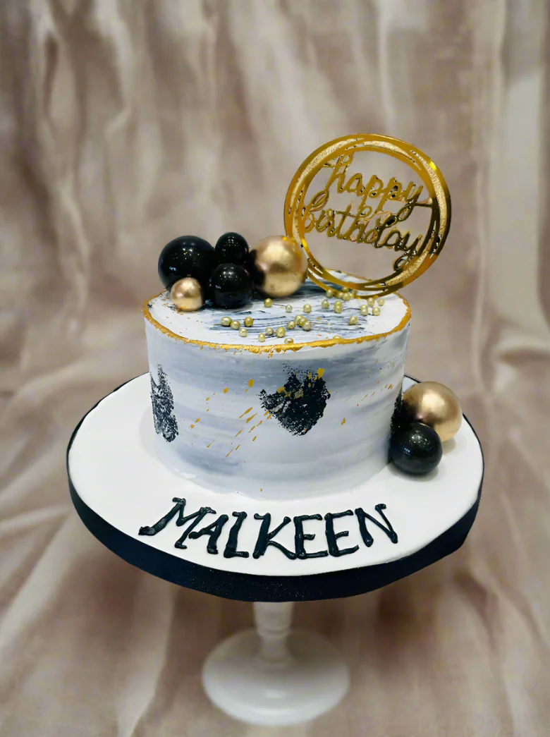 Malkeen Black & Gold Cream Cake - Image 3