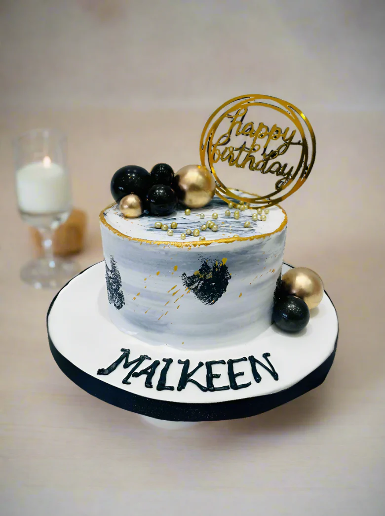 Malkeen Black & Gold Cream Cake - Image 4