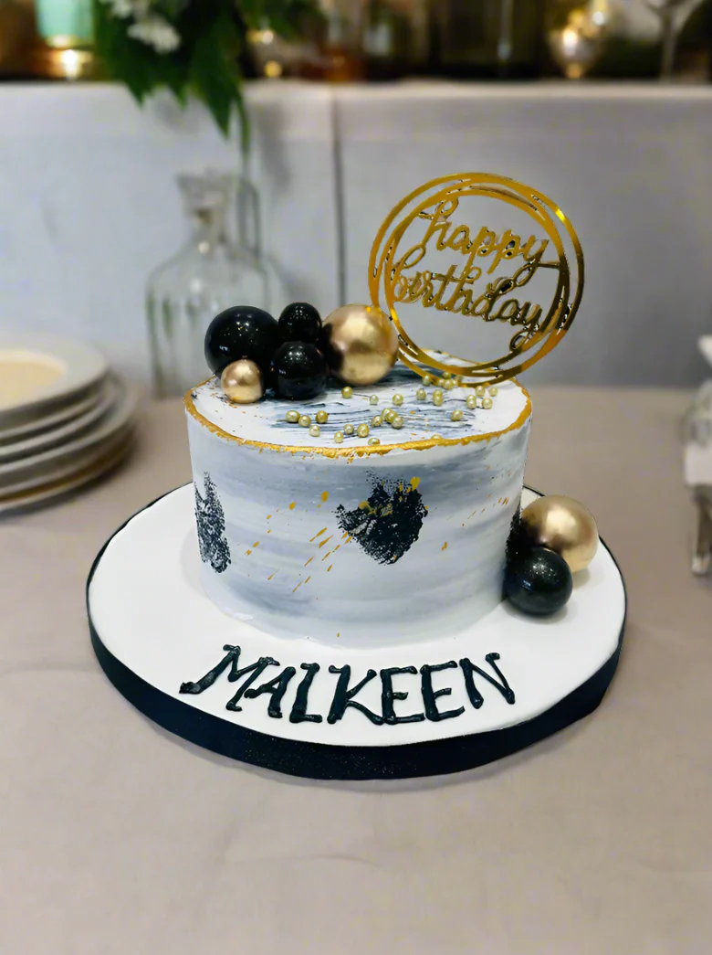 Malkeen Black & Gold Cream Cake - Image 5