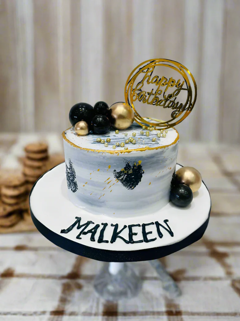 Malkeen Black & Gold Cream Cake - Image 6