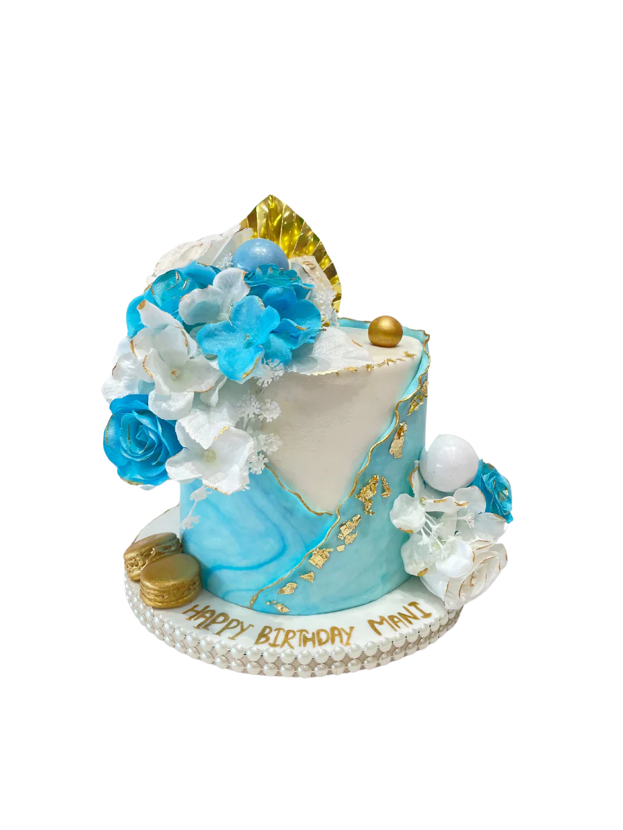 Mani Blue Ruffles Fondant Cake