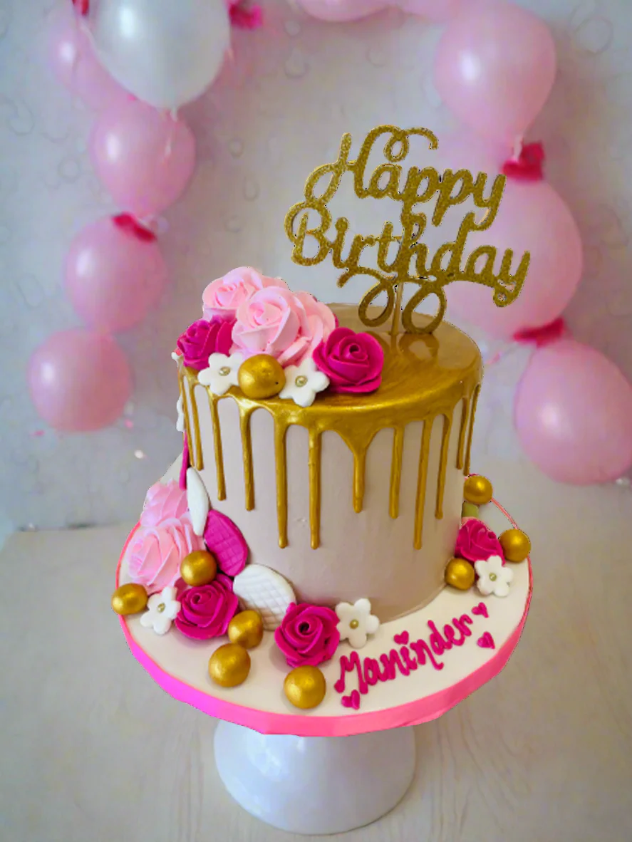 Mani Pink & Gold Flower Cake - Image 3