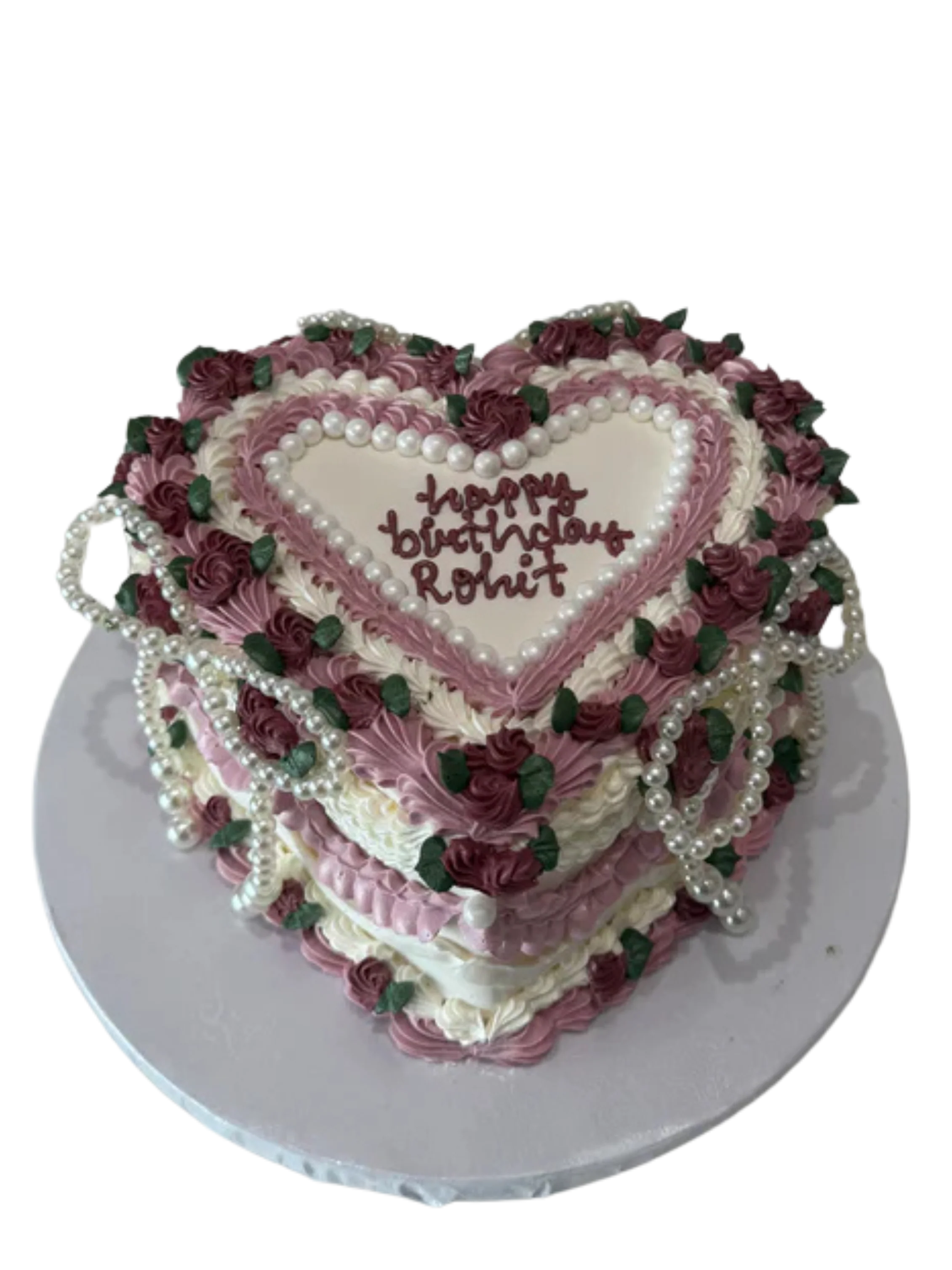 Mauve Pearly Heart Vintage Cake