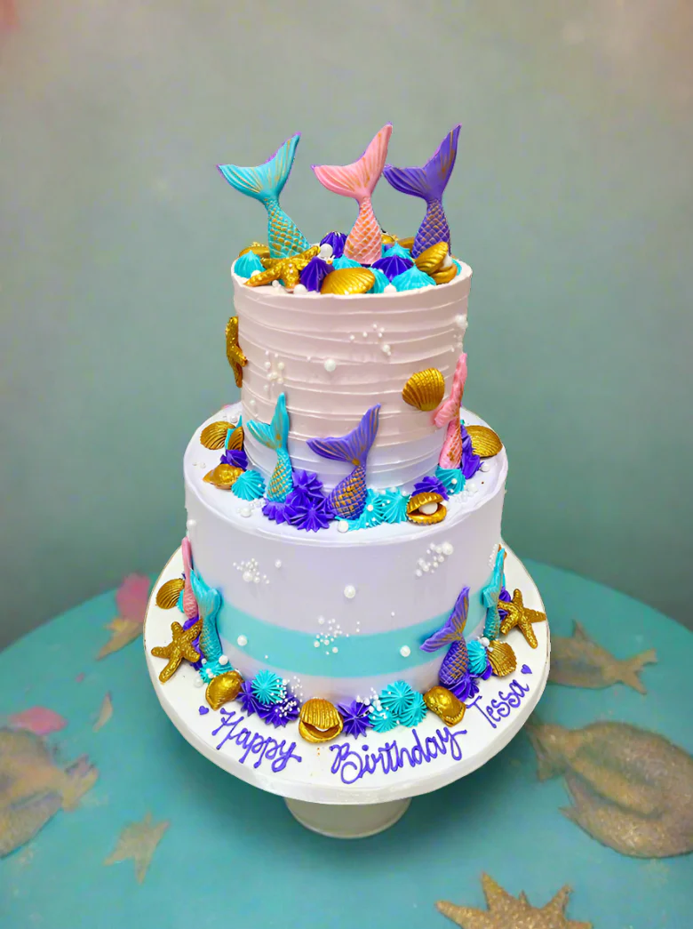 Mermaid Tiered Cream Cake - Image 2