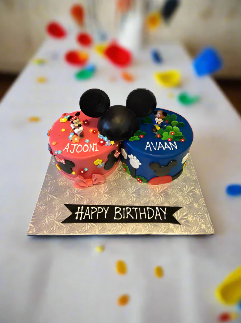 Mickey & Minnie Twins Birthday Cake - Image 3
