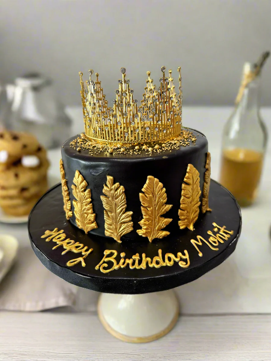 Mohit Black & Gold Crown Fondant Cake - Image 2