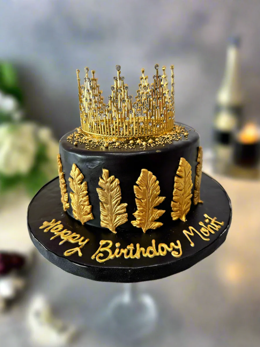 Mohit Black & Gold Crown Fondant Cake - Image 3
