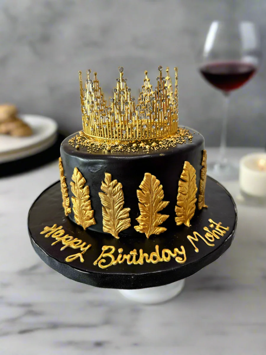Mohit Black & Gold Crown Fondant Cake - Image 4