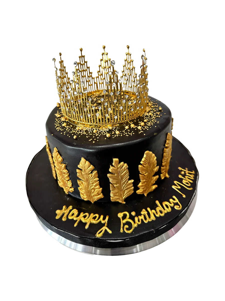 Mohit Black & Gold Crown Fondant Cake - Image 5