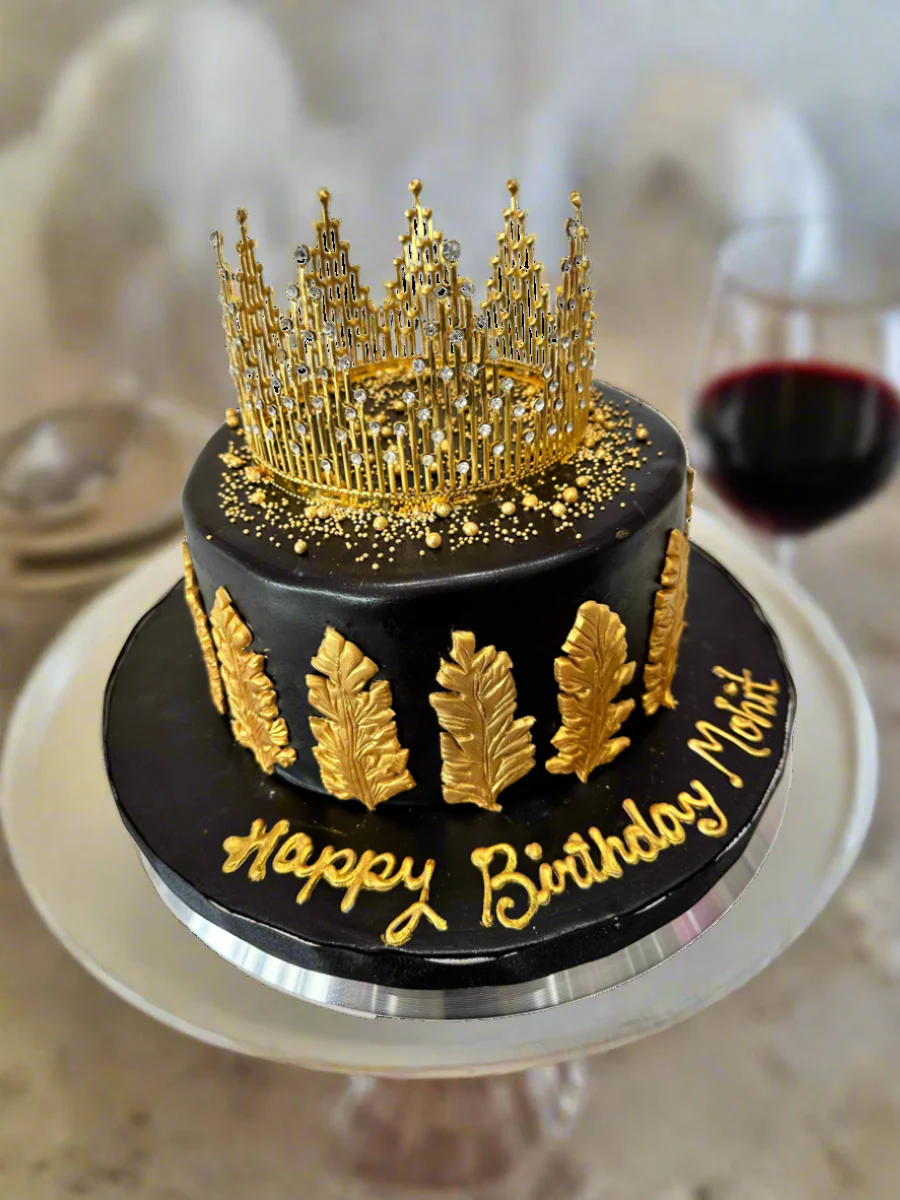 Mohit Black & Gold Crown Fondant Cake - Image 6