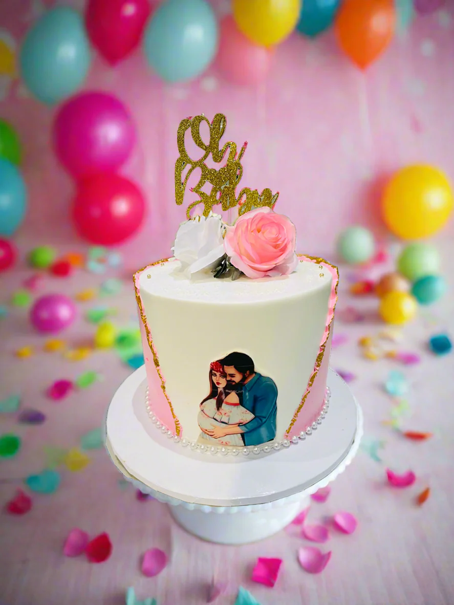 Mom & Dad To Be Floral Cake - Image 3