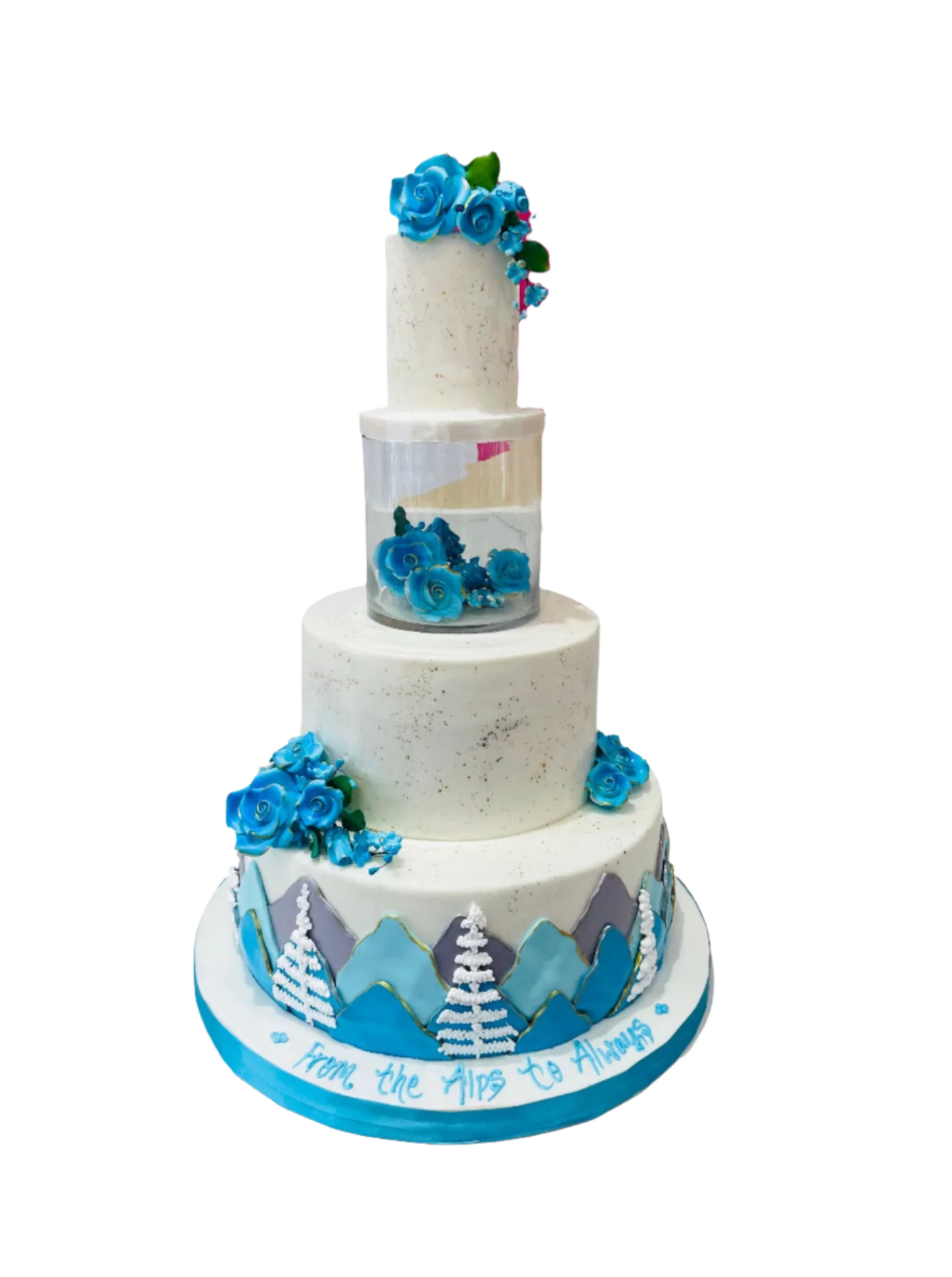 Mountain Blue Theme Wedding Cake