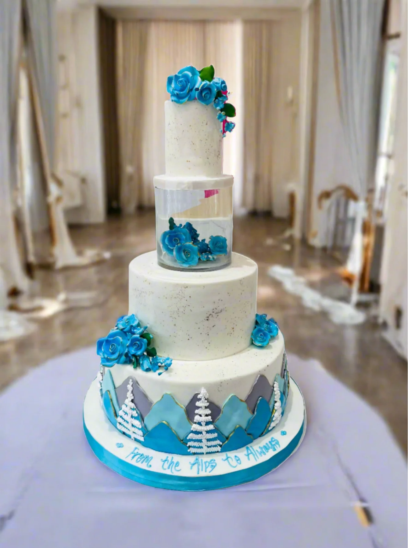 Mountain Blue Theme Wedding Cake - Image 3