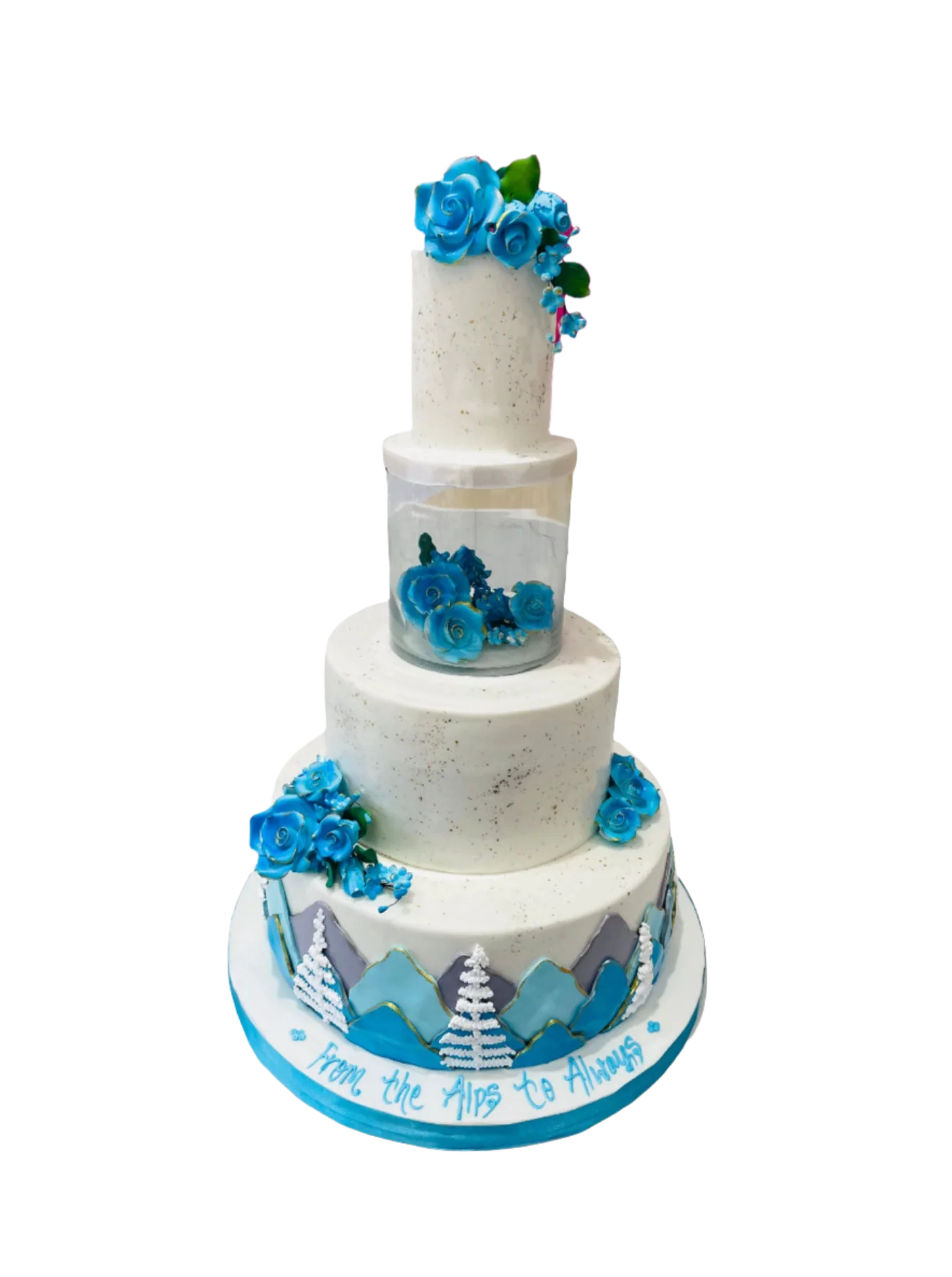 Mountain Blue Theme Wedding Cake - Image 4