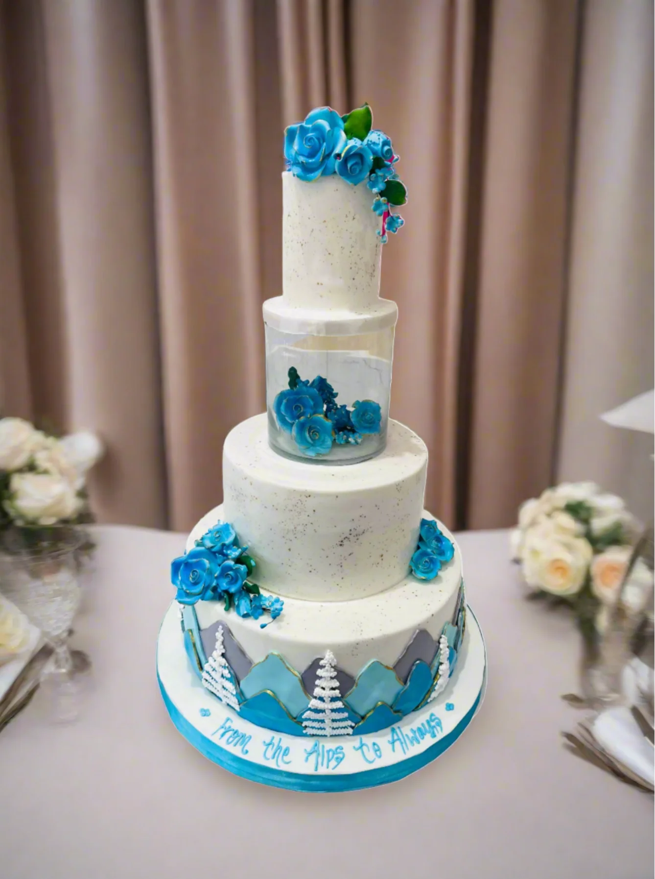 Mountain Blue Theme Wedding Cake - Image 5